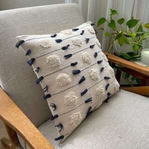 18x18 Linen & Navy Boho Pillow w/Fringe
